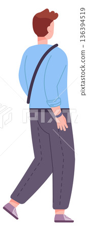Standing guy rear view. Walking man character Standing guy rear view. Walking man character 136394519