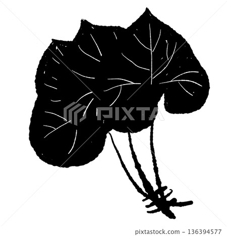 Monochrome illustration of multiple wasabi leaves Silhouette of heart-shaped leaves 136394577