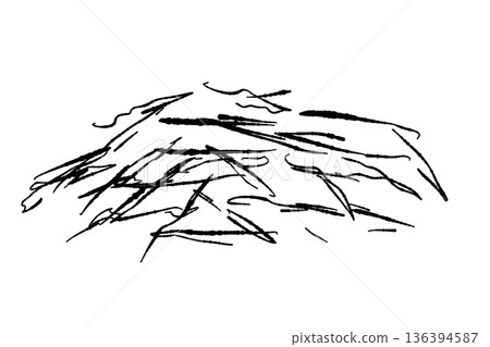 單色插圖，描繪了一堆切碎的紫蘇葉，以及調味品和餐具的輪廓。 136394587
