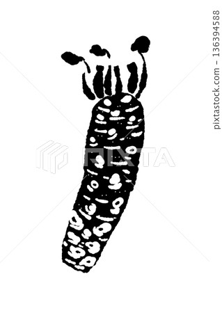 單色插圖，描繪了一株山葵植物，輪廓清晰，葉子和根系清晰可見，展現了其栽培狀態。 136394588