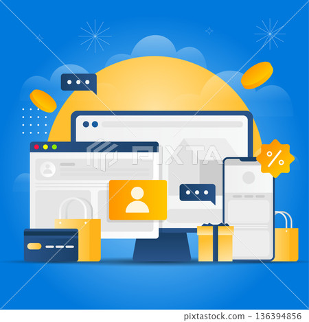 E-commerce site, app, and payment related vector illustrations 136394856