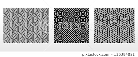 Geometric set of seamless black and gray patterns. Simple vector graphics Geometric set of seamless black and gray patterns. Simple vector graphics 136394881
