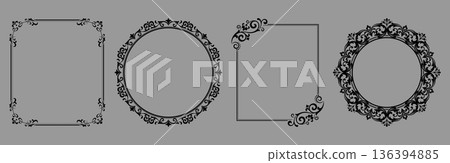 Set of decorative frames Elegant vector element for design in Eastern style, place for text. Floral black and gray frames. Lace illustration for invitations and greeting cards Set of decorative frames Elegant vector element for design in Eastern style, place for text. Floral black and gray frames. Lace illustration for invitations and greeting cards 136394885