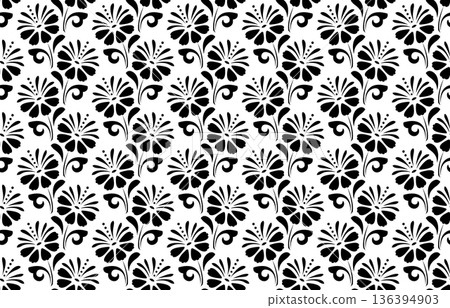 Flower geometric pattern. Seamless vector background. White and black ornament. Flower geometric pattern. Seamless vector background. White and black ornament. 136394903