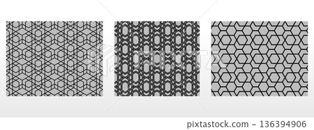 Geometric set of seamless black and gray patterns. Simple vector graphics Geometric set of seamless black and gray patterns. Simple vector graphics 136394906