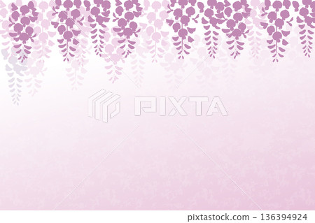 Spring background material with hanging pastel pink wisteria flowers | Flat illustration with gentle texture and margins 136394924