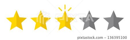 Five Star Rating Illustration with Highlighted Center Star Customer Review Feedback Quality Evaluation Satisfaction Level Business Success Concept Flat Design 136395100