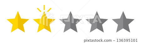 Five Star Rating Illustration with Two Highlighted Yellow Stars Customer Review Feedback Satisfaction Score Quality Evaluation Concept Flat Minimal Design Five Star Rating Illustration with Two Highlighted Yellow Stars Customer Review Feedback Satisfaction Score Quality Evaluation Concept Flat Minimal Design 136395101