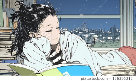 A young woman dozing off while reading a book 136395313