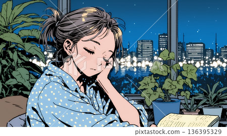 A young woman dozing off while reading a book 136395329