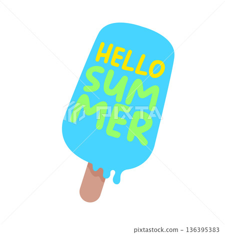 Hello summer blue groovy aesthetic sticker with melting ice cream isolated on white background. Hello summer motto sticker, tag, kids label, banner, poster, label png with quote. Hello summer blue groovy aesthetic sticker with melting ice cream isolated on white background. Hello summer motto sticker, tag, kids label, banner, poster, label png with quote. 136395383