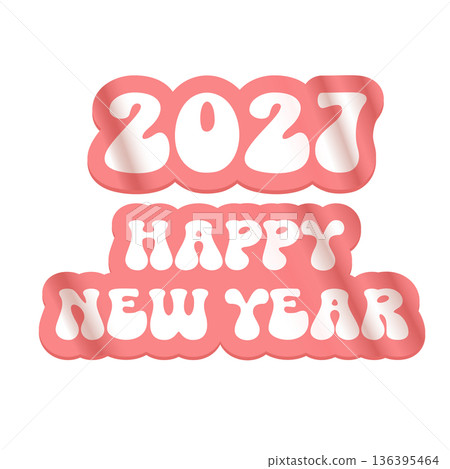 2027 happy New year retro groovy aesthetic sticker design isolated on white background. Vintage 2027 New year day motto sticker, tag, retro label, banner, ribbon, label png with quote. New year text 136395464