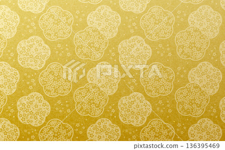 Seamless gold Japanese pattern. Plum blossoms nested in small plum blossoms. Seamless gold Japanese pattern. Plum blossoms nested in small plum blossoms. 136395469