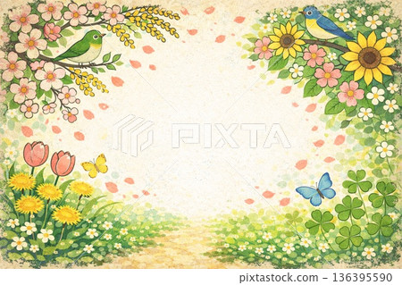 畫框材質：春/初夏花卉木刻風格 136395590