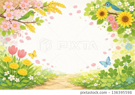 畫框材質：春/初夏圖片，花卉拼貼風格 136395598