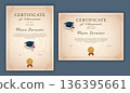 Graduation certificate and diploma template in elegant vintage style for education and awards 136395661