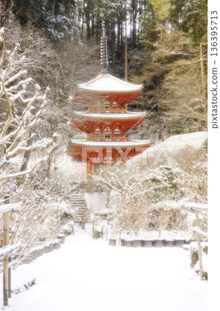 Tahoto Pagoda on a snowy day 136395713