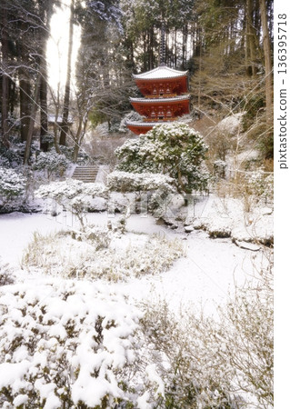 Tahoto Pagoda on a snowy day 136395718