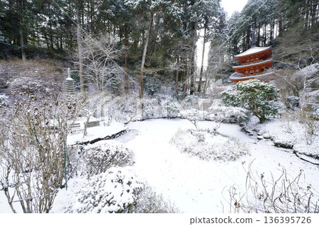 Tahoto Pagoda on a snowy day 136395726