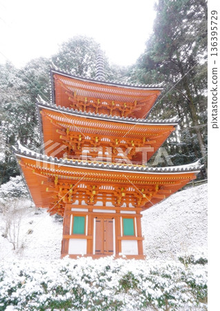 Tahoto Pagoda on a snowy day 136395729