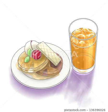 Pancakes and iced tea Pancakes and iced tea 136396026