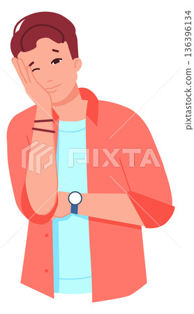 Bored face man. Young adult person emotion Bored face man. Young adult person emotion 136396134