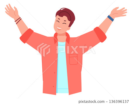 Cheerful young man. Happy joyful cartoon character Cheerful young man. Happy joyful cartoon character 136396137
