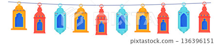 Ramadan lanterns decoration. Holy kareem garland hanging 136396151
