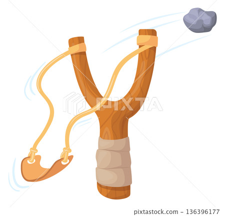 Throwing stone from elastic sling. Weapon toy cartoon icon 136396177