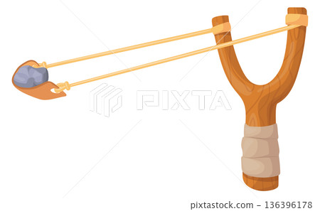Slingshot cartoon icon. Kid toy with stone ammo 136396178