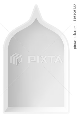 Decorative arch window mockup. White arabian facade element Decorative arch window mockup. White arabian facade element 136396182