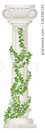 Greenery branches climbing on stone monument greek column 136396185