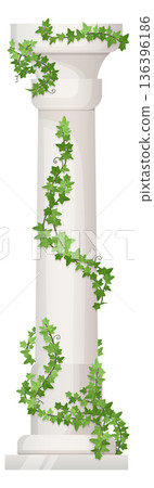 Ancient roman pillar with climbing liana. Realistic column 136396186