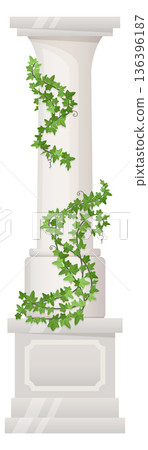 Ivy covered stone column in ancient greek style 136396187