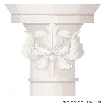 Top of column. Roman pillar element. Temple decoration 136396208