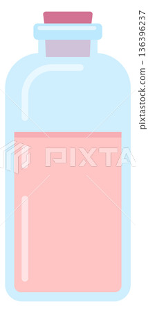 Glass bottle with pink liquid and cork. Cosmetic lotion Glass bottle with pink liquid and cork. Cosmetic lotion 136396237