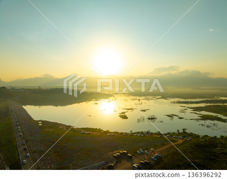 Aerial view sunrise or sunset sky over lake in Krabi Thailand 136396292