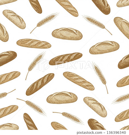 麵包烘焙系列：別緻的手繪圖案，以法國麵包和麥穗為主題。 136396340