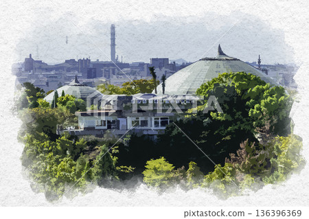 Watercolor painting style, Himeji, Himeji City Tegarayama Conservatory Botanical Garden, Himeji City, Hyogo Prefecture Watercolor painting style, Himeji, Himeji City Tegarayama Conservatory Botanical Garden, Himeji City, Hyogo Prefecture 136396369