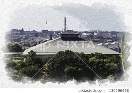 Watercolor painting style, Himeji, Hyogo Prefectural Budokan, Himeji City, Hyogo Prefecture 136396488