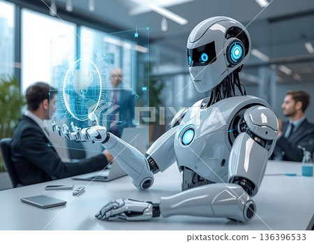 辦公室工作的商務機器人示意圖 136396533