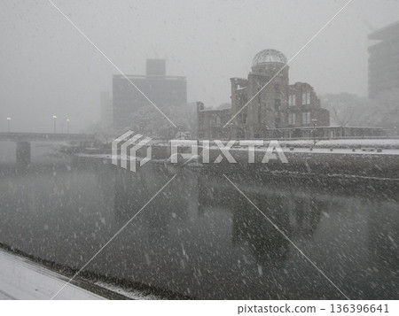 Atomic Bomb Dome in a snowy landscape 136396641