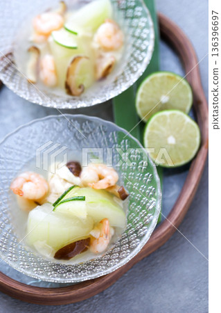 Winter melon simmered in kuzu Winter melon simmered in kuzu 136396697