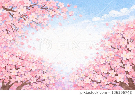 畫框材質：盛開的櫻花、櫻花雪景、拼貼風格 136396748