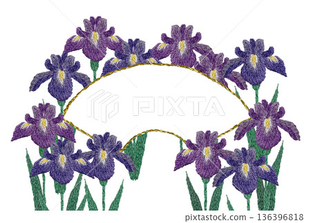 [Iris flower and fan frame] Hand embroidery illustration material 136396818