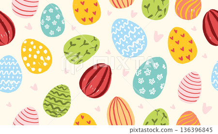 Holiday egg seamless pattern traditional Easter colorful background hand drawn crayon spring texture Holiday egg seamless pattern traditional Easter colorful background hand drawn crayon spring texture 136396845