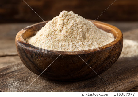 A close-up of Malawian groundnut flour, finely milled and ready for cooking, a fundamental ingredient in many local dishes. 136397078