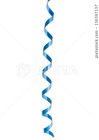 Blue serpentine streamer on white background. Party decoration 136397137