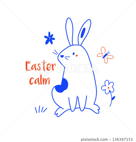 Cute Easter Bunny Character with Spring Flowers 136397153