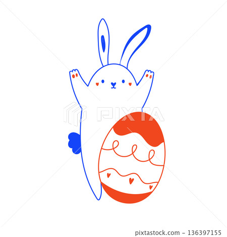 Hand Drawn Rabbit Mascot for Easter Holiday Greeting Cards and Spring Decor 136397155